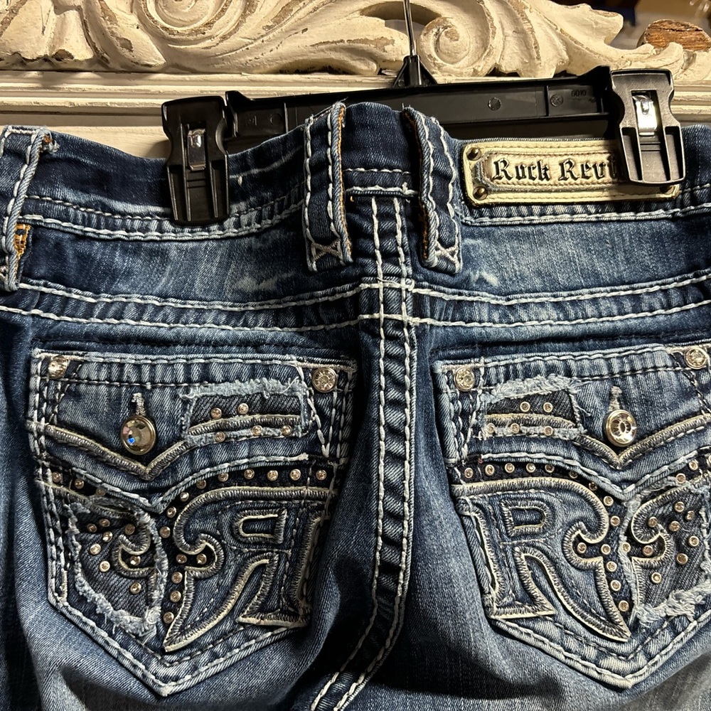 Rock Revival Women's Embellished Dark Blue Jeans 27w